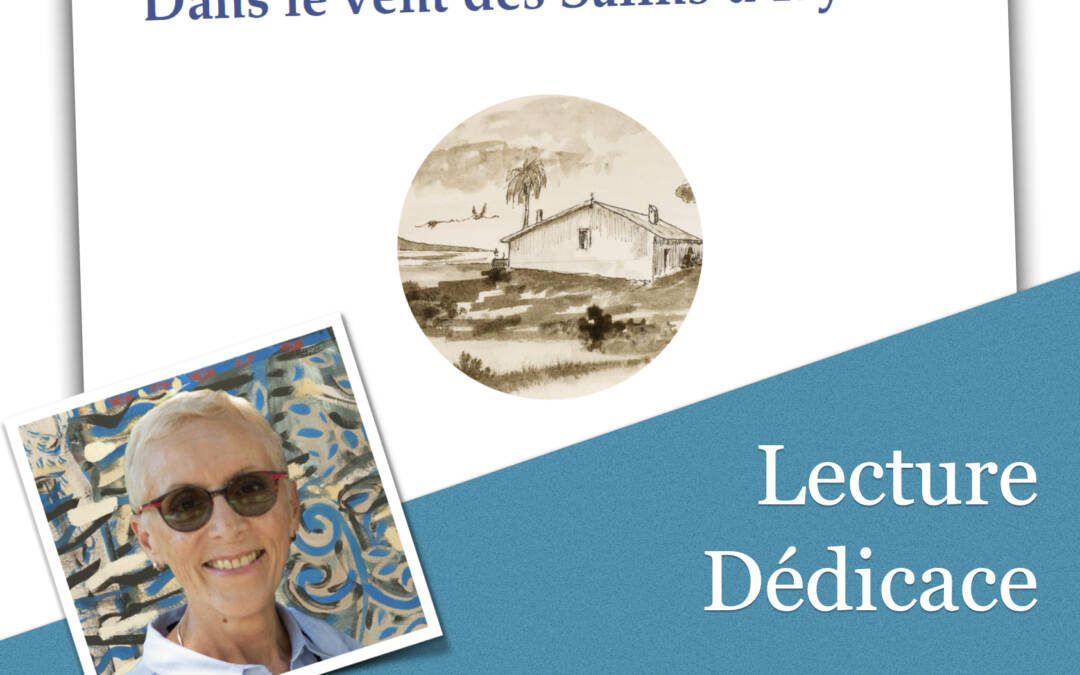 affiche avec couverture du livre "dans le vent des salins d'hyères" et indications pratiques