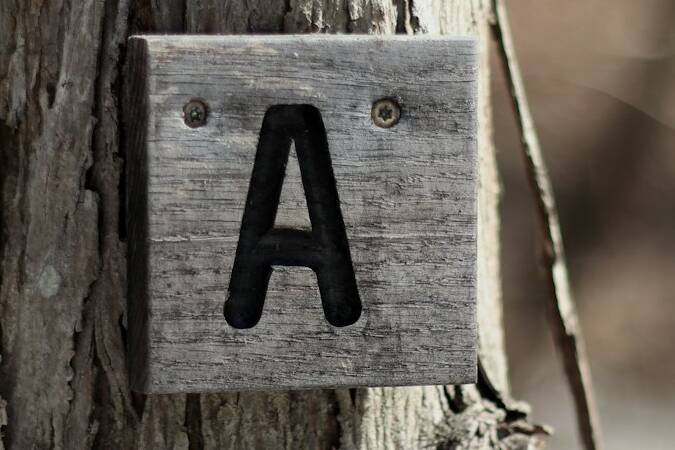 le signe A sur un carton cloué à un arbre de la forêt